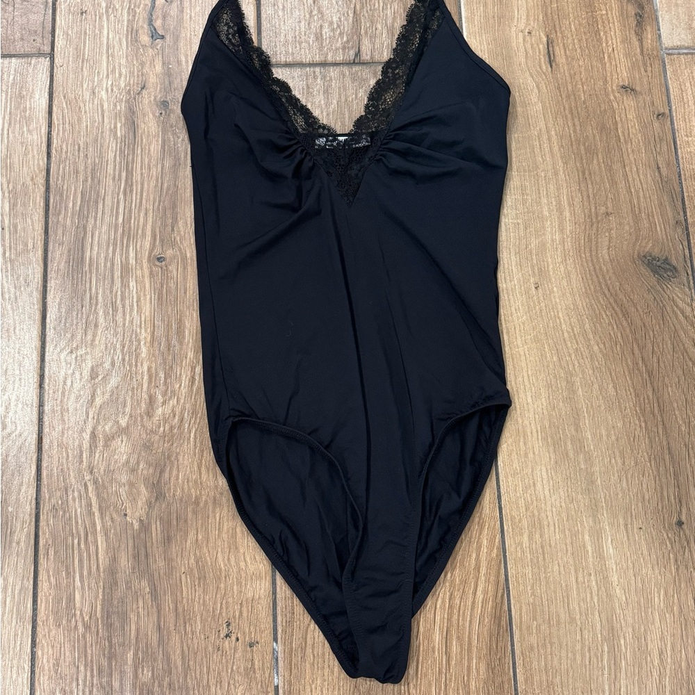 NWOT Zara Black Lace Trim Bodysuit Small
